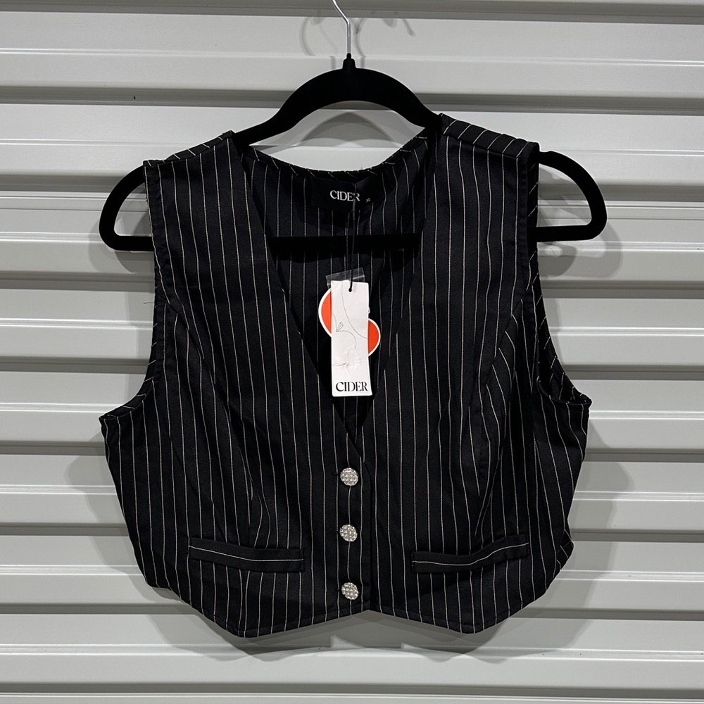 Cider Black Pinstripe Cropped Vest
